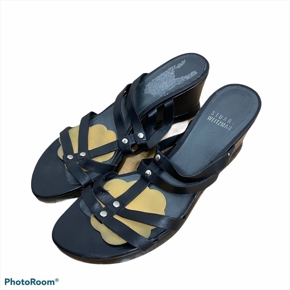 Stuart Weitzman Leather Black Wedge Heels Sz 7